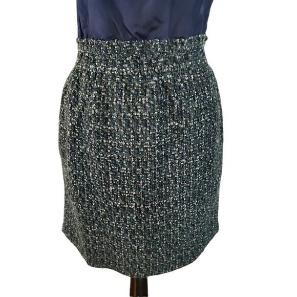 J. Crew Fully Lined 100% Navy Silk  Wool Blend Tweed Women's Mini Dress, size 4 - Picture 2 of 5